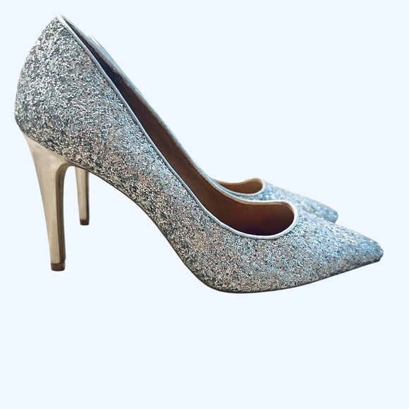 Christian Siriano By Payless Silver Glitter Disco Heels 4” Stiletto Women’s 8 - Picture 2 of 8